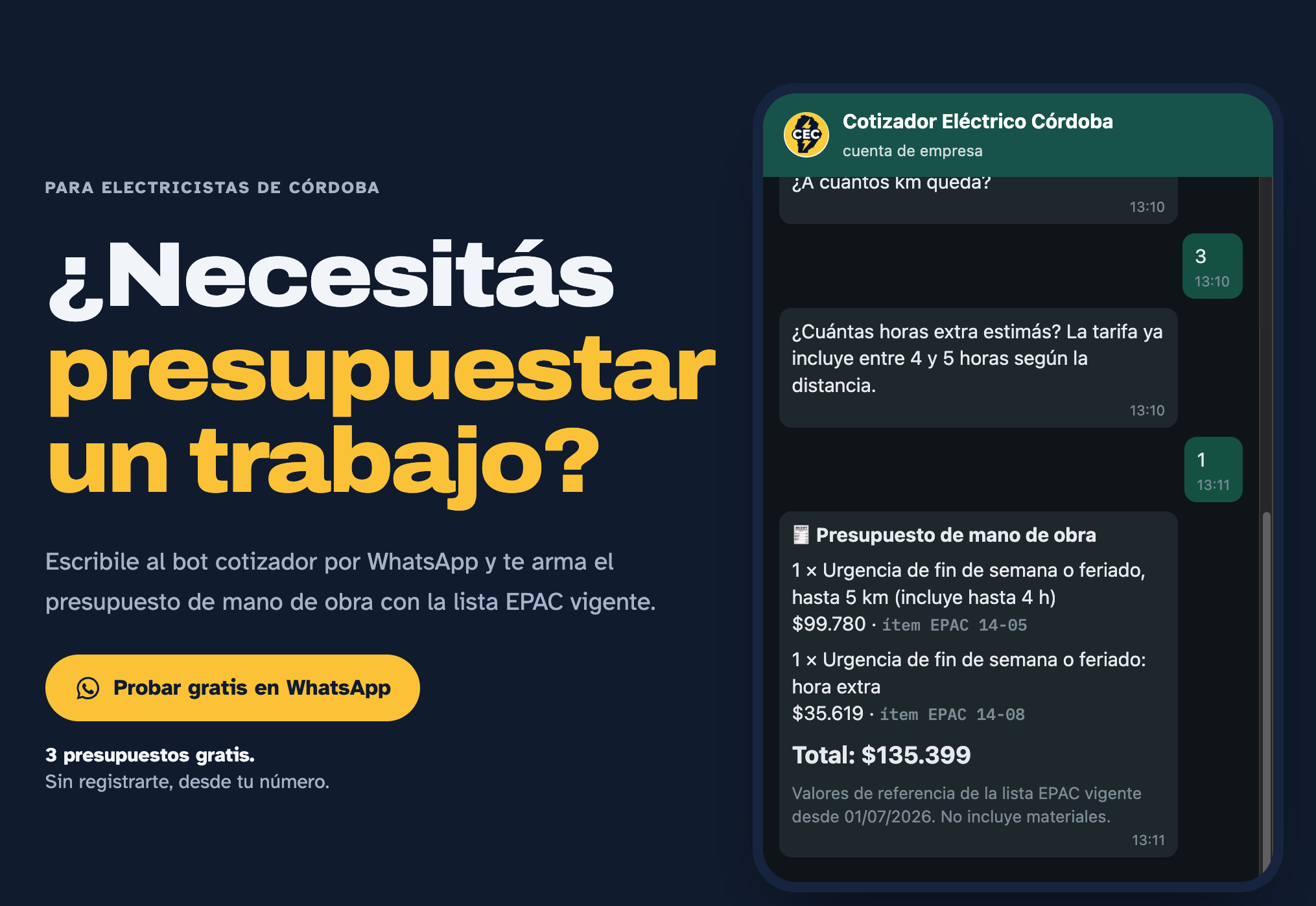 Web del Cotizador Eléctrico Córdoba